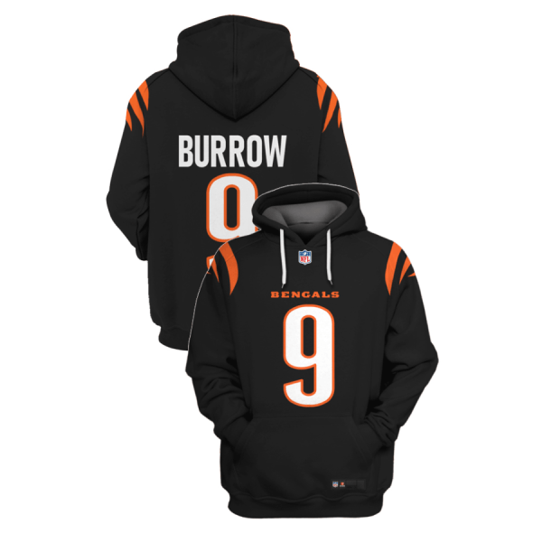 Men's Cincinnati Bengals #9 Joe Burrow 2021 Black Pullover Hoodie